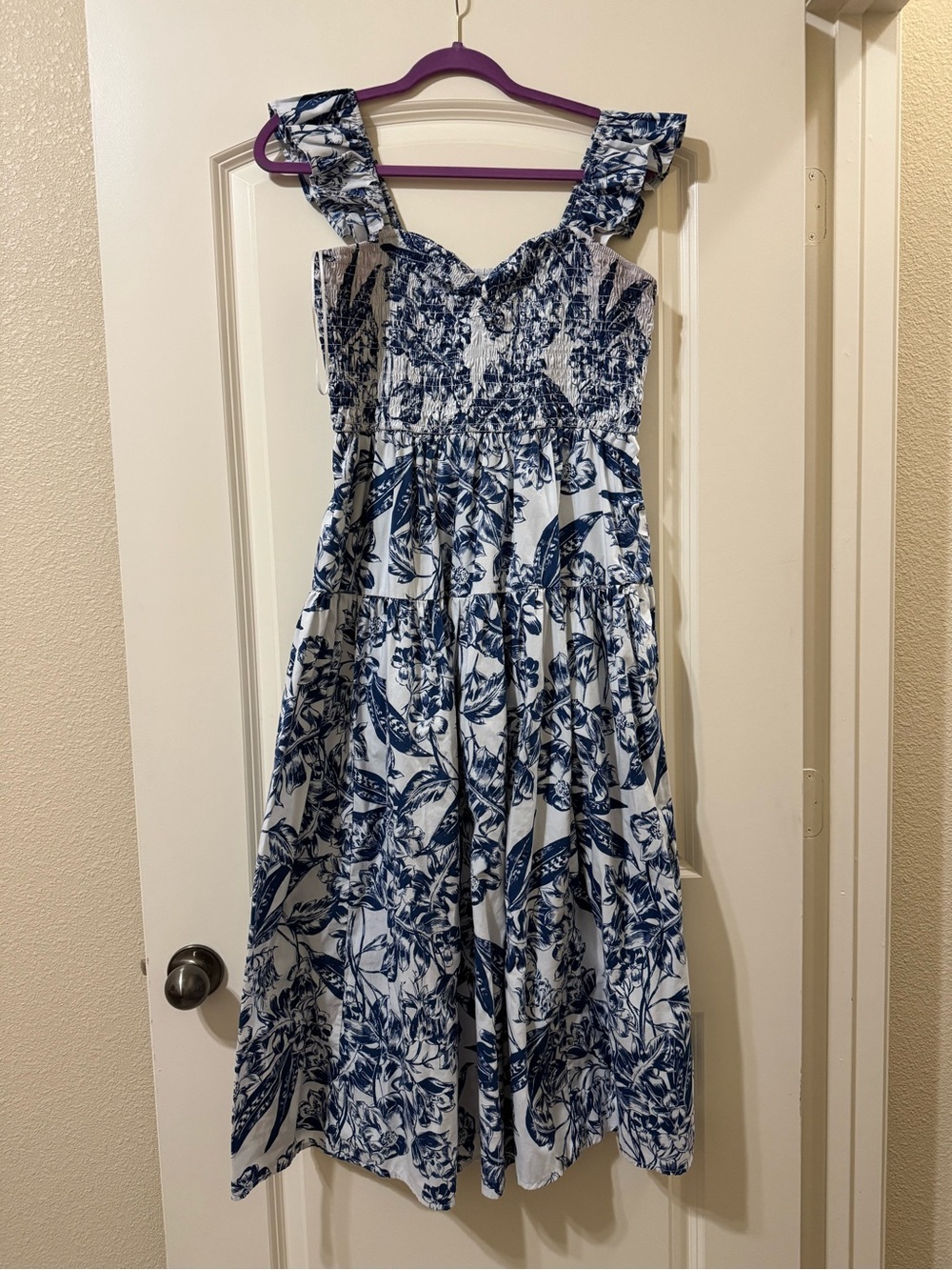 Abercrombie & Fitch White and Navy Floral Midi Dress